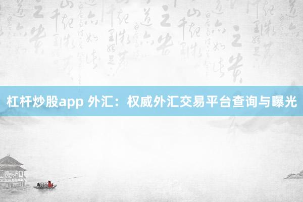 杠杆炒股app 外汇：权威外汇交易平台查询与曝光