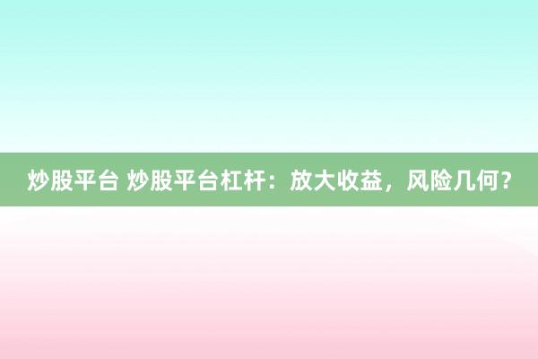 炒股平台 炒股平台杠杆：放大收益，风险几何？